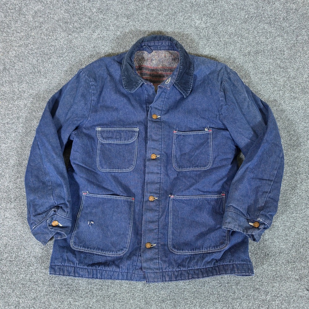 70s True Vintage Wrangler Denim Chore Jacket Blanket Lined Blue Barn Coat Sz 44